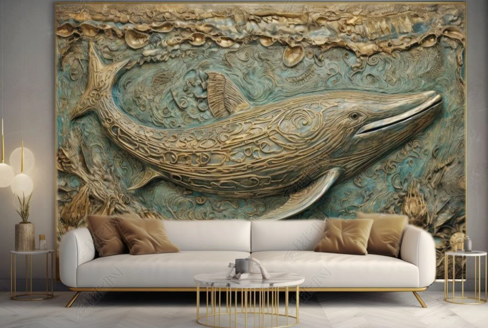 3D Animal Relief Whale Stereoscopic Wall Mural Wallpaper YXL 1894