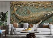 3D Animal Relief Whale Stereoscopic Wall Mural Wallpaper YXL 1894