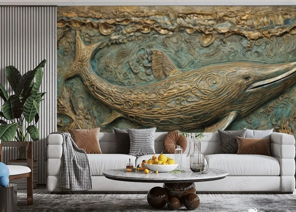 3D Animal Relief Whale Stereoscopic Wall Mural Wallpaper YXL 1894