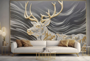 3D Animal Wapiti Golden Relief Wall Mural Wallpaper YXL 1900