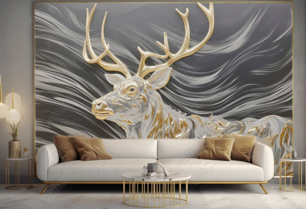 3D Animal Wapiti Golden Relief Wall Mural Wallpaper YXL 1900