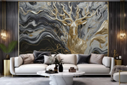 3D Animal Wapiti Golden Relief Wave Wall Mural Wallpaper YXL 1901