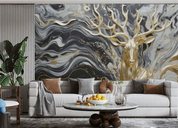 3D Animal Wapiti Golden Relief Wave Wall Mural Wallpaper YXL 1901