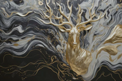 3D Animal Wapiti Golden Relief Wave Wall Mural Wallpaper YXL 1901