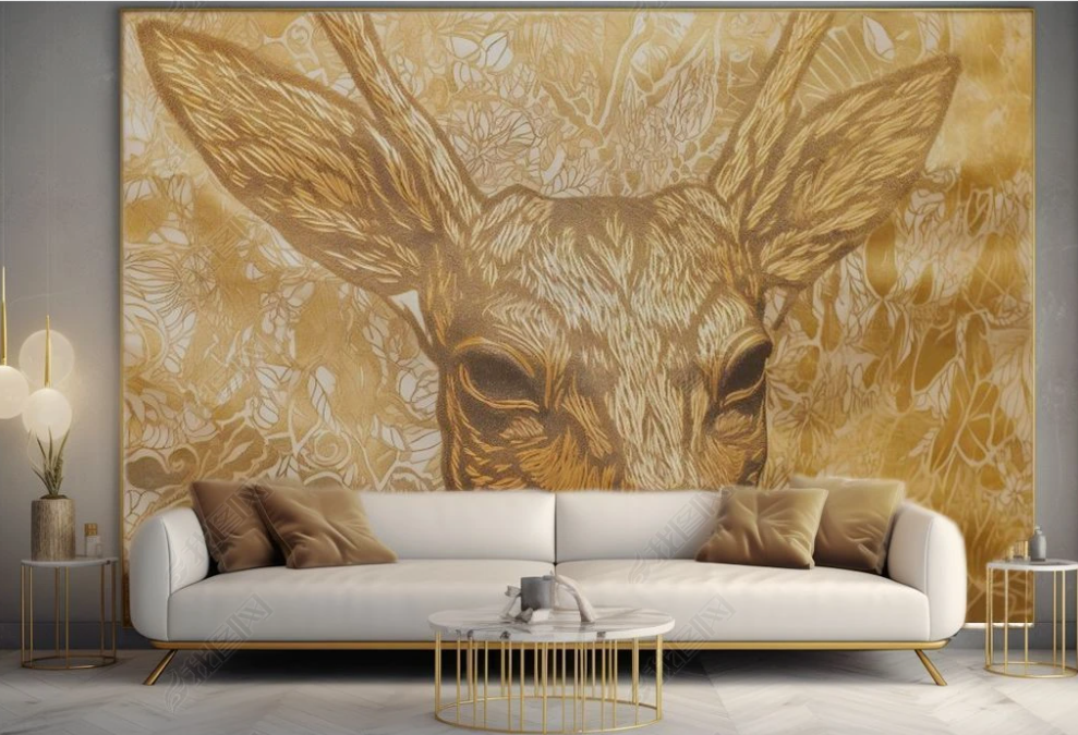 3D Animal Deer Leaf Line Wall Mural Wallpaper YXL 1910
