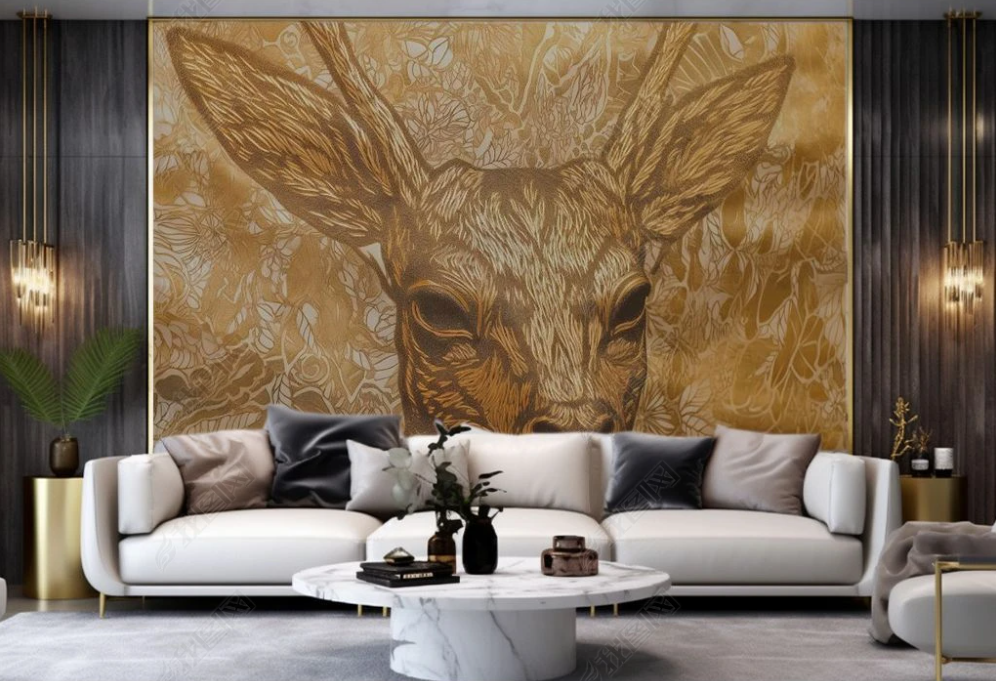 3D Animal Deer Leaf Line Wall Mural Wallpaper YXL 1910