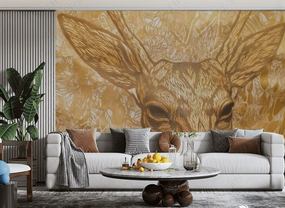 3D Animal Deer Leaf Line Wall Mural Wallpaper YXL 1910