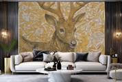 3D Animal Wapiti Flower Golden Wall Mural Wallpaper YXL 1911