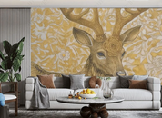 3D Animal Wapiti Flower Golden Wall Mural Wallpaper YXL 1911