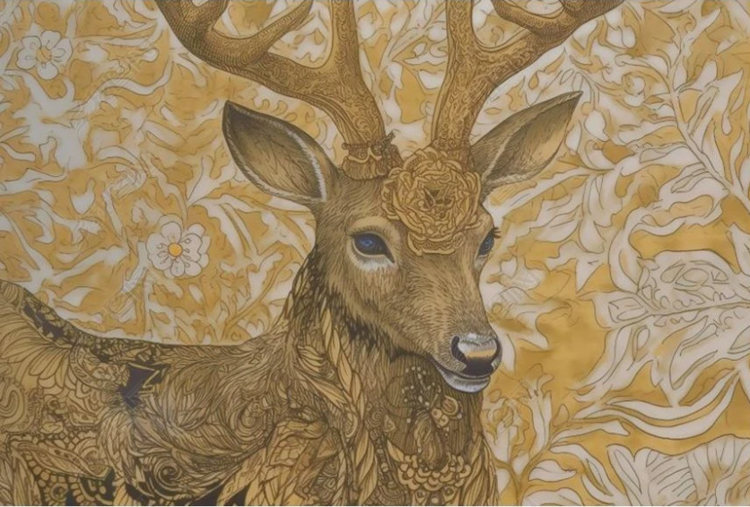 3D Animal Wapiti Flower Golden Wall Mural Wallpaper YXL 1911