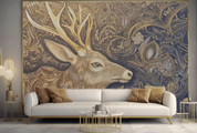 3D Animal Wapiti Flower Retro Wall Mural Wallpaper YXL 1912