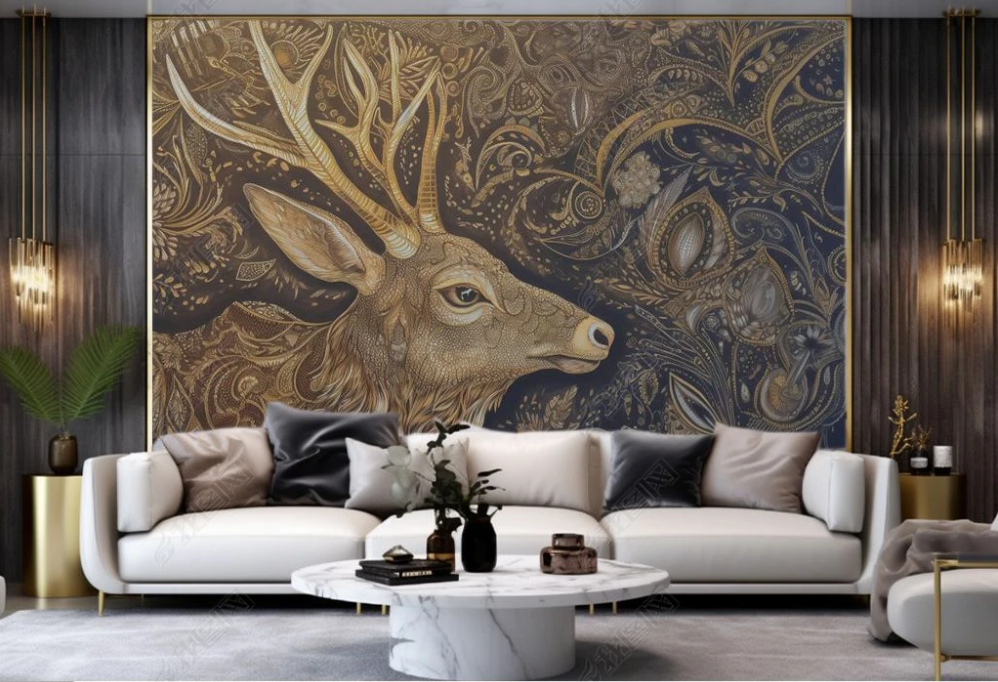 3D Animal Wapiti Flower Retro Wall Mural Wallpaper YXL 1912