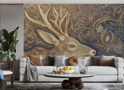 3D Animal Wapiti Flower Retro Wall Mural Wallpaper YXL 1912