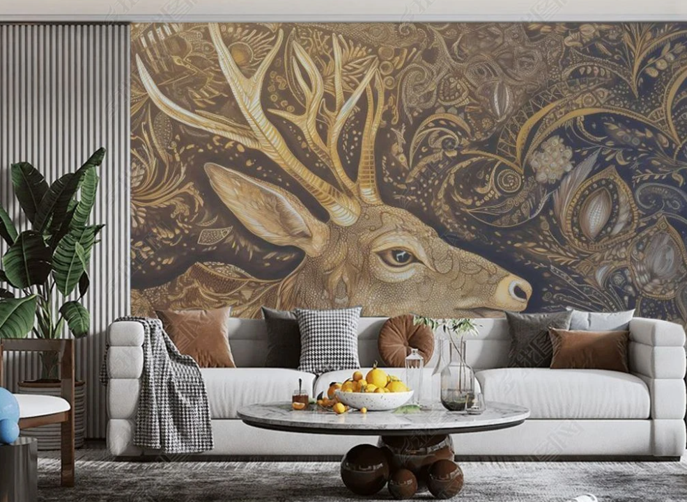 3D Animal Wapiti Flower Retro Wall Mural Wallpaper YXL 1912