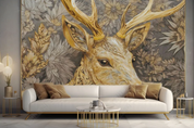 3D Animal Wapiti Flower Relief Golden Wall Mural Wallpaper YXL 1914