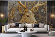 3D Animal Wapiti Flower Relief Golden Wall Mural Wallpaper YXL 1914