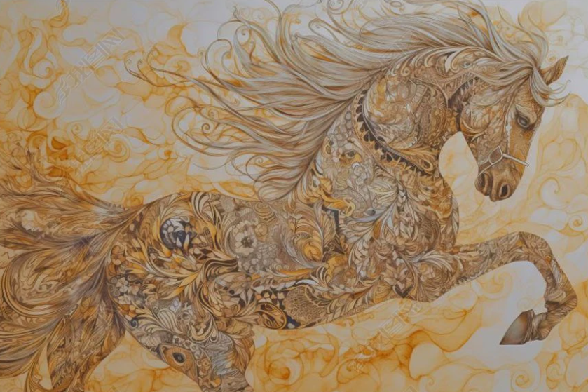 3D Animal Horse Flower Relief Golden Wall Mural Wallpaper YXL 1915