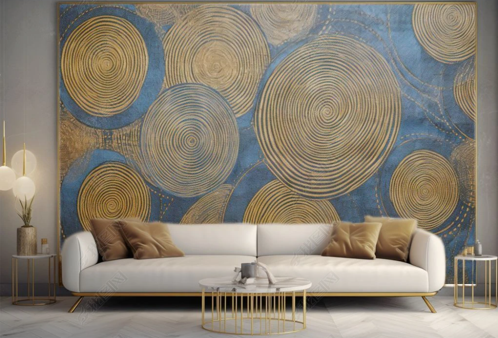 3D Geometric Round Line Golden Wall Mural Wallpaper YXL 1916