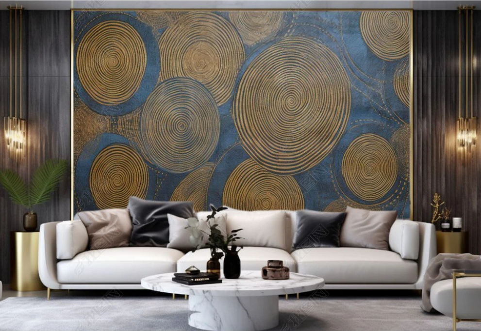 3D Geometric Round Line Golden Wall Mural Wallpaper YXL 1916