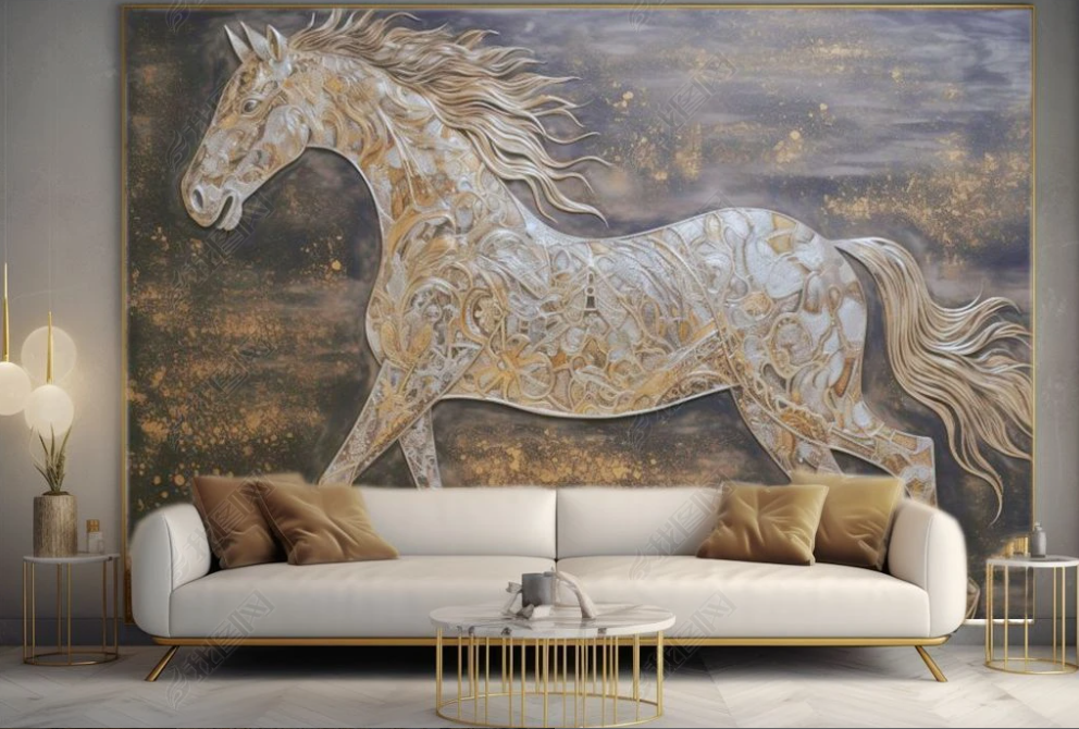 3D Animal Horse Golden Wall Mural Wallpaper YXL 1922