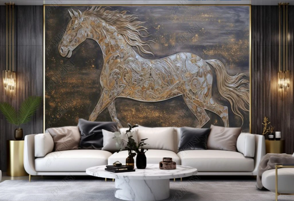 3D Animal Horse Golden Wall Mural Wallpaper YXL 1922