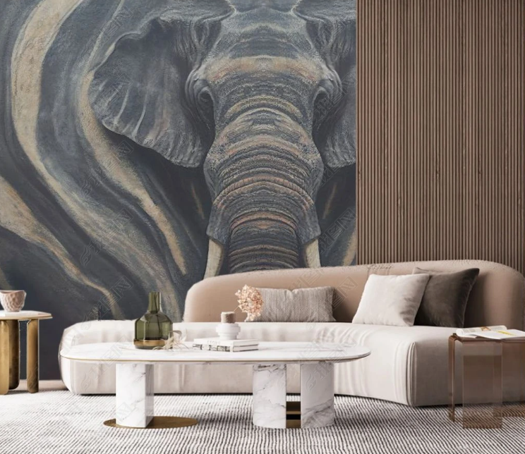 3D Art Elephant Gray Texture Wall Mural Wallpaper YXL 1941
