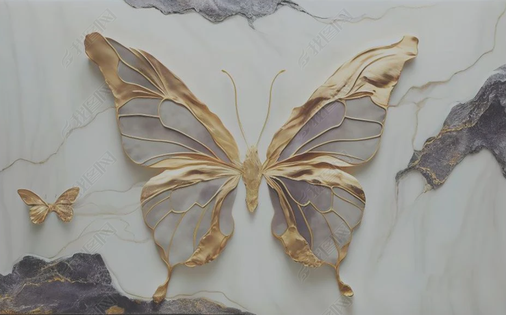 3D Marble Art Butterfly Line Wall Mural Wallpaper YXL 1942