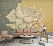 3D Floral Lotus Yellow Line Wall Mural Wallpaper YXL 1954