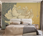 3D Floral Lotus Yellow Line Wall Mural Wallpaper YXL 1954