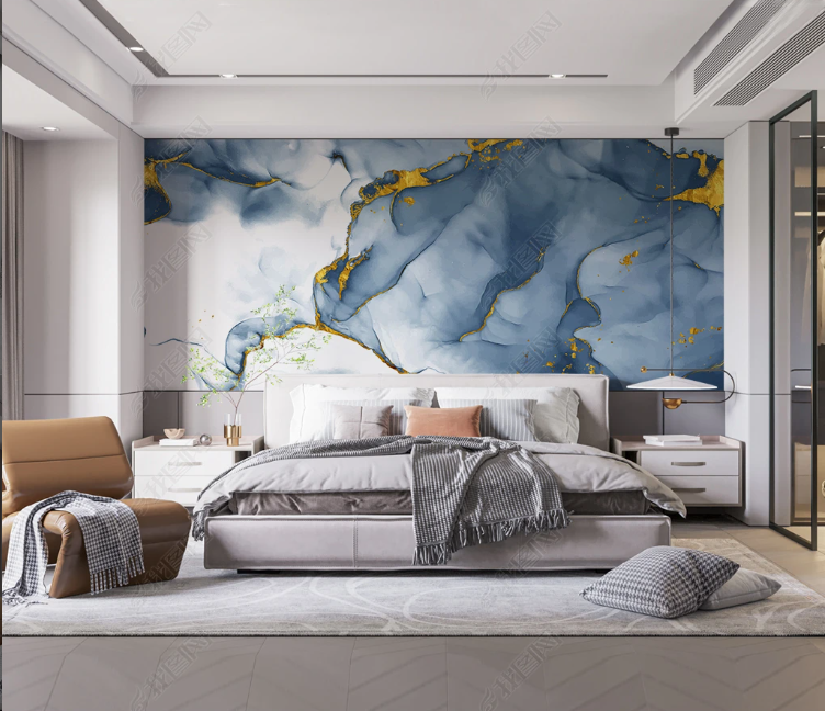 3D Marbling Ripple Wave Rock Beam Blue Wall Mural Wallpaper YXL 1975