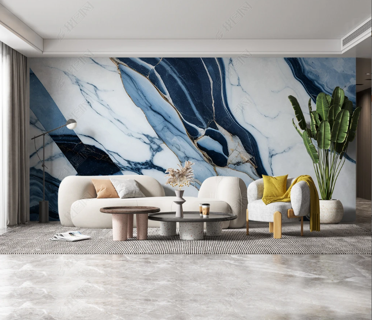 3D Marbling Ripple Wave Rock Beam Figure Blue Wall Mural Wallpaper YXL 1979