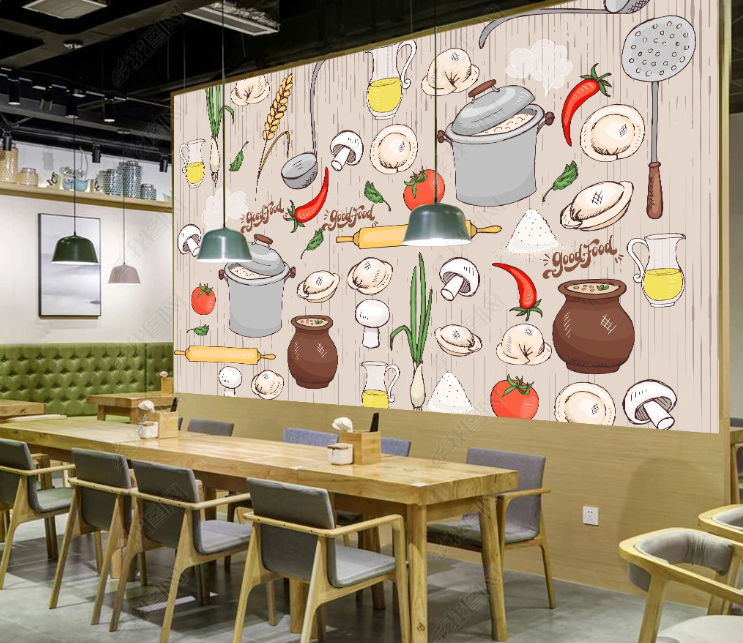 3D Freehand Sketching Fine Food Vegetable Beverages Wall Mural Wallpaper YXL 1985