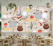 3D Freehand Sketching Fine Food Vegetable Beverages Wall Mural Wallpaper YXL 1985
