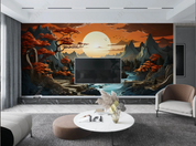 3D Freehand Sketching Sun Tree Bird River Wall Mural Wallpaper YXL 1995