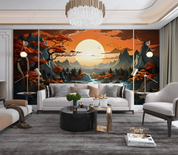 3D Freehand Sketching Sun Tree Bird River Wall Mural Wallpaper YXL 1995