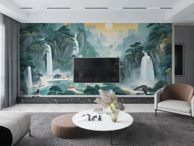 3D Landscape Painting Mountain Tree Sun Wall Mural Wallpaper YXL 1999