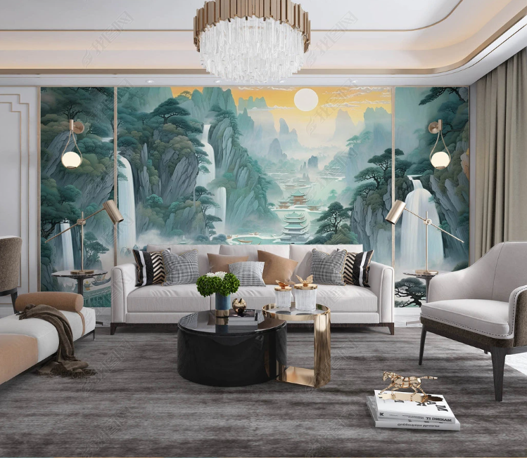 3D Landscape Painting Mountain Tree Sun Wall Mural Wallpaper YXL 1999