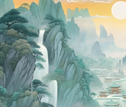 3D Landscape Painting Mountain Tree Sun Wall Mural Wallpaper YXL 1999