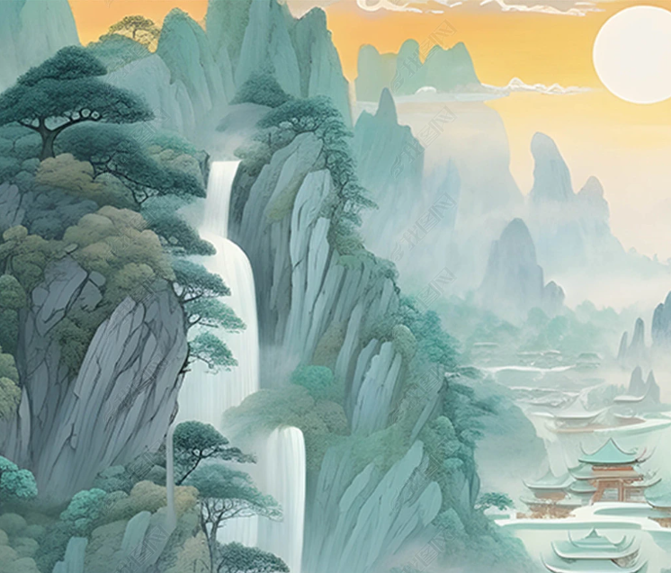 3D Landscape Painting Mountain Tree Sun Wall Mural Wallpaper YXL 1999