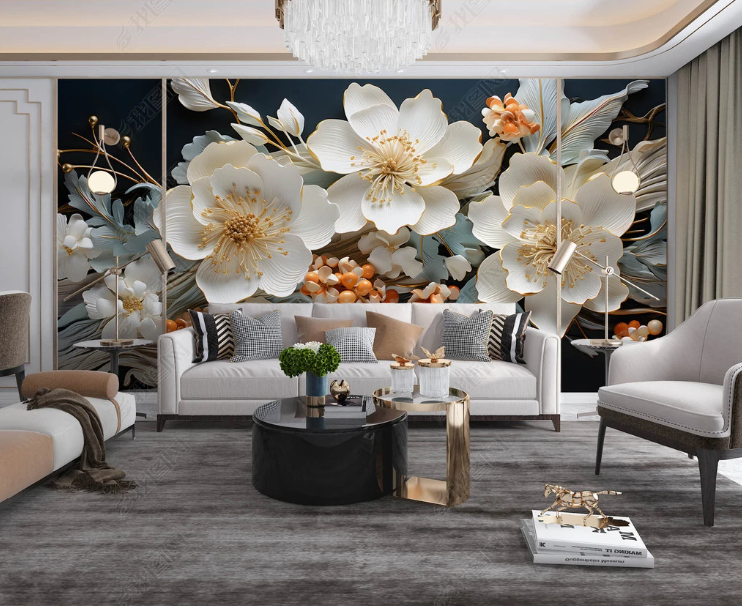 3D Floral Stereoscopic White Magnolia Flower Wall Mural Wallpaper YXL 2007