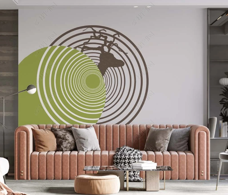 3D Geometric Round Line Deer Head Wall Mural Wallpaper YXL 2028