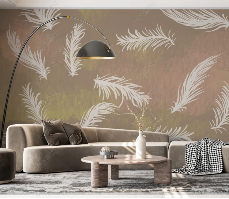 3D Feather Ginger Wall Mural Wallpaper YXL 2035