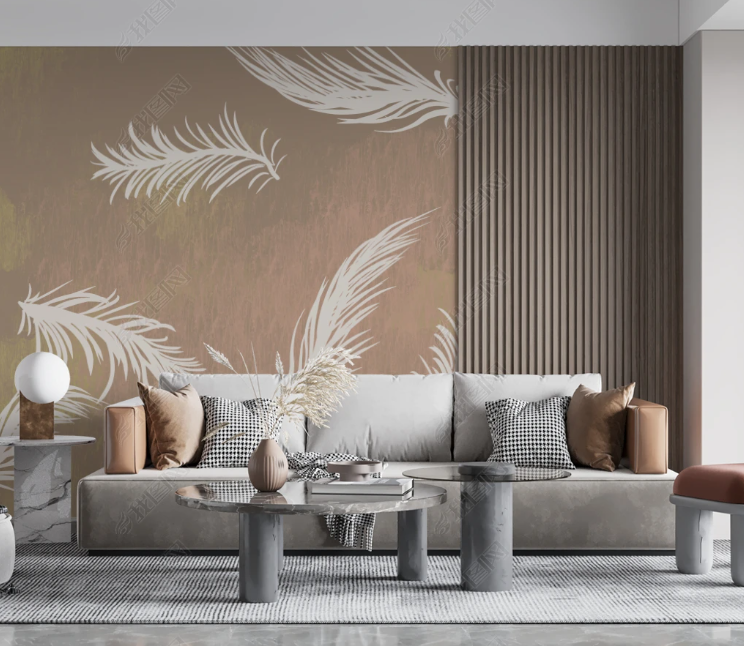 3D Feather Ginger Wall Mural Wallpaper YXL 2035