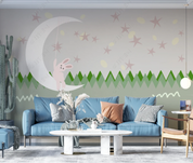 3D Animal Rabbit Moon Star Line Wall Mural Wallpaper YXL 2045