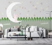 3D Animal Rabbit Moon Star Line Wall Mural Wallpaper YXL 2045
