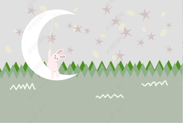 3D Animal Rabbit Moon Star Line Wall Mural Wallpaper YXL 2045