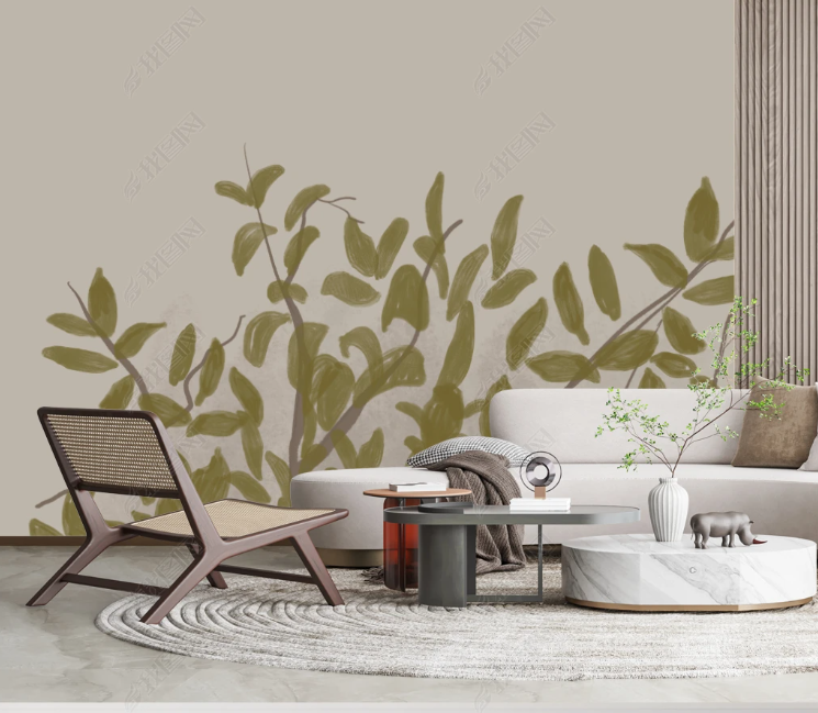3D Leaf Green Trunk Wall Mural Wallpaper YXL 2047