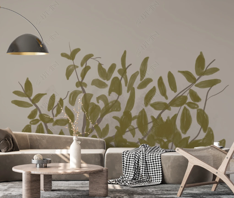 3D Leaf Green Trunk Wall Mural Wallpaper YXL 2047