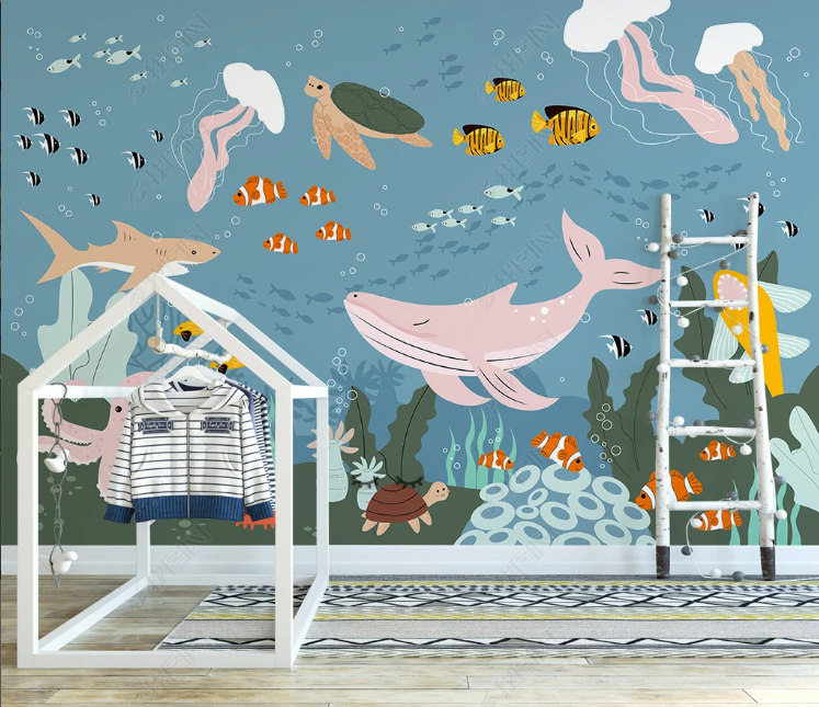 3D Animal Shark Sea Turtle Fish Octopus Acaleph Wall Mural Wallpaper YXL 2077