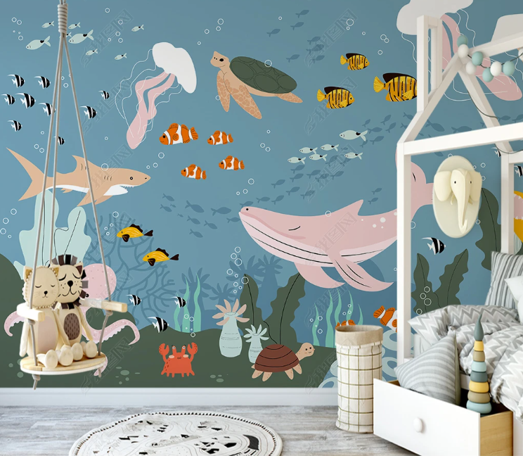 3D Animal Shark Sea Turtle Fish Octopus Acaleph Wall Mural Wallpaper YXL 2077